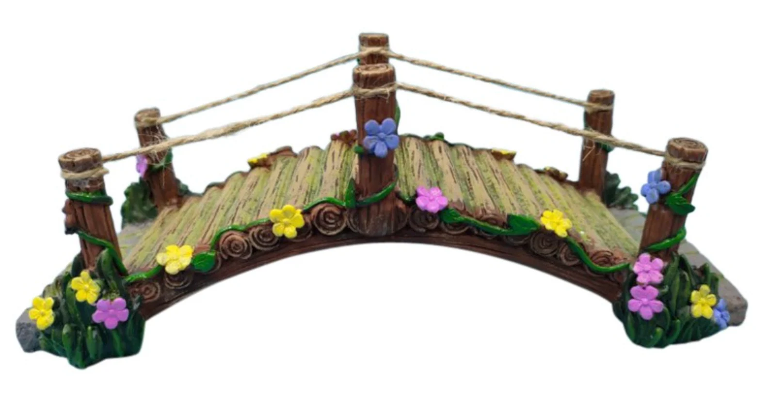 Fairy Garden Bridge w/rope & Flowers 20cm
