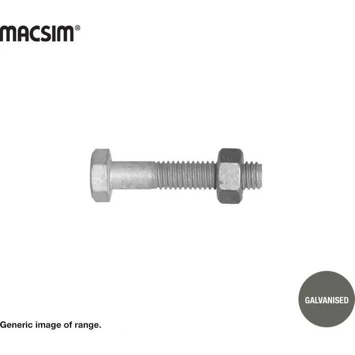 Macsim Hex Head Bolt & Nut Galvanised 12mm